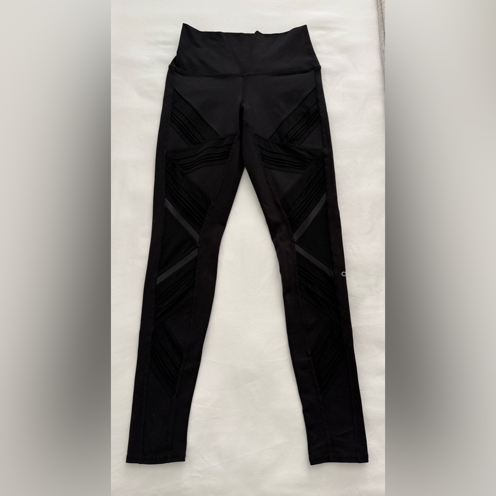 Alo Yoga Black Mesh Panels Moto Sheer Panel - High Rise Waist - Picture 3 of 8